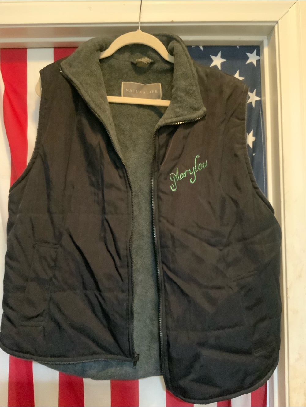 NATURAL LIFE Black Vest with Green Embroidery